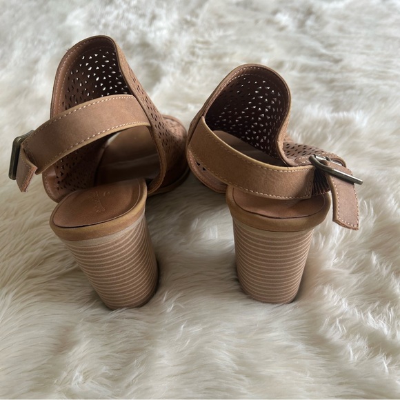 Cognac Brown Peep Toe Ankle Block Heal Bootie - Picture 3 of 8